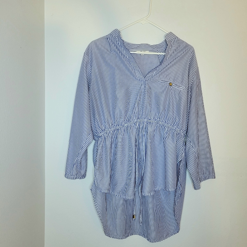 M.P.H. Collection Blue & White Striped Light Weight Blouse.